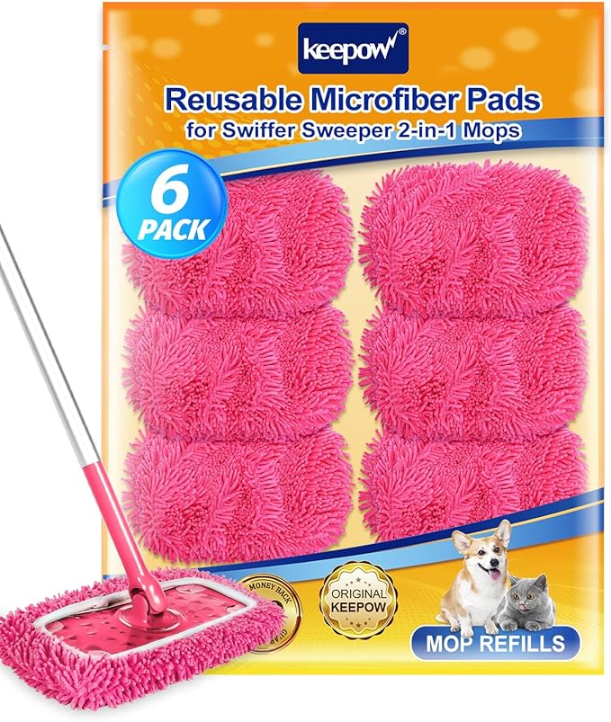 KEEPOW Pink Reusable Dry Sweeping Cloths Microfiber Wet Mop Pads Compatible