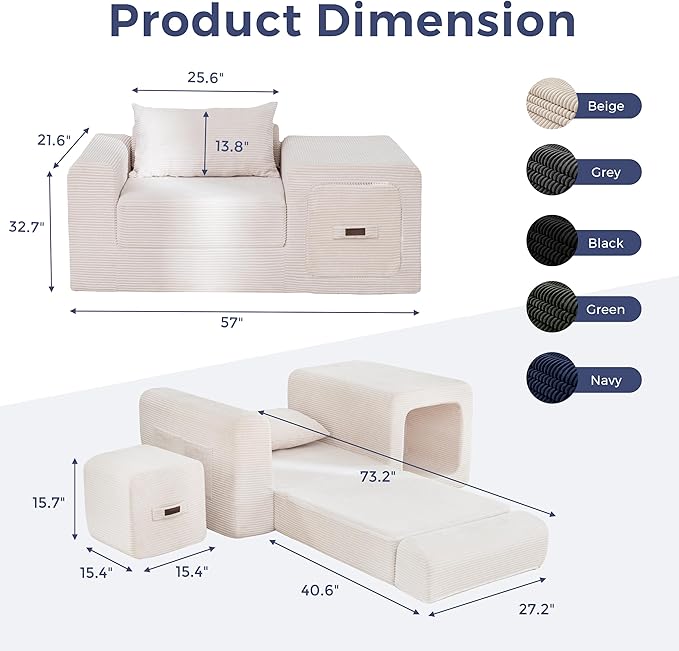 MAXYOYO Folding Sofa Couch, Convertible Floor Sofa