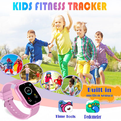 Goodatech Kids Smart Watch for Boys Girls, 1.54'' Smartwatch with 26 Puzzle Games, HD Camera, Video Music Player, Pedometer, Flashlight, Audio Book, Aluminum Case and Sport Band (Pink)