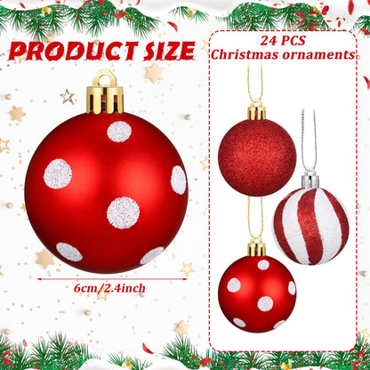 Jutom 12 Pcs Red and White Christmas Balls Ornaments for Tree 2.4 Inch Peppermint Candy Polka Dots Stripes Christmas Tree Decorations Shatterproof Xmas Baubles for Home Wreath Party Decor