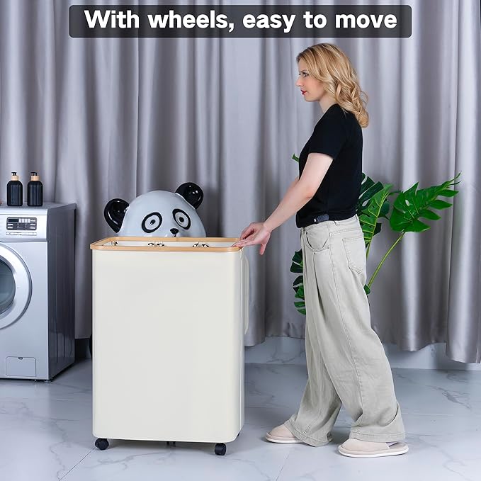 Lagre Laundry Basket with Wheels, Laundry Hamper with Lid, 160L Clothes Hamper