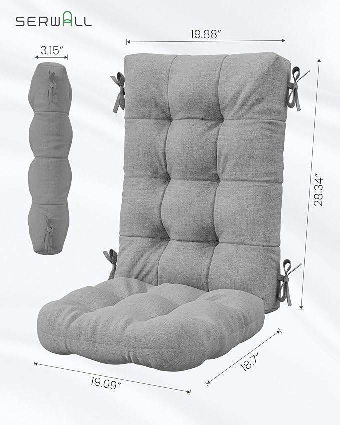 SERWALL HDPE Outdoor Rocking Cushion Set of 2, Memory Foam Cushion Dark Gray