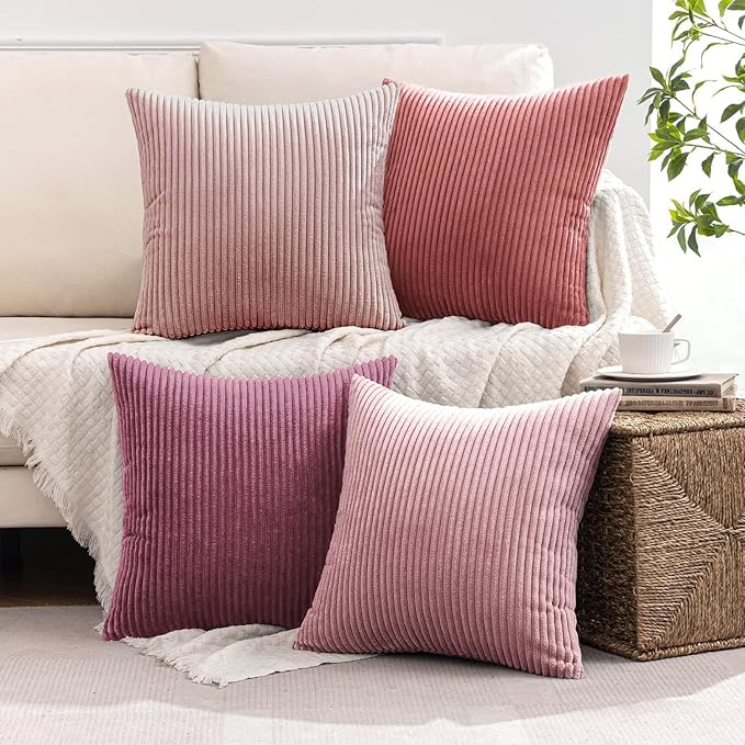 MIULEE Pack of 4 Purple Pink Valentines Corduroy Decorative Throw Pillow Covers