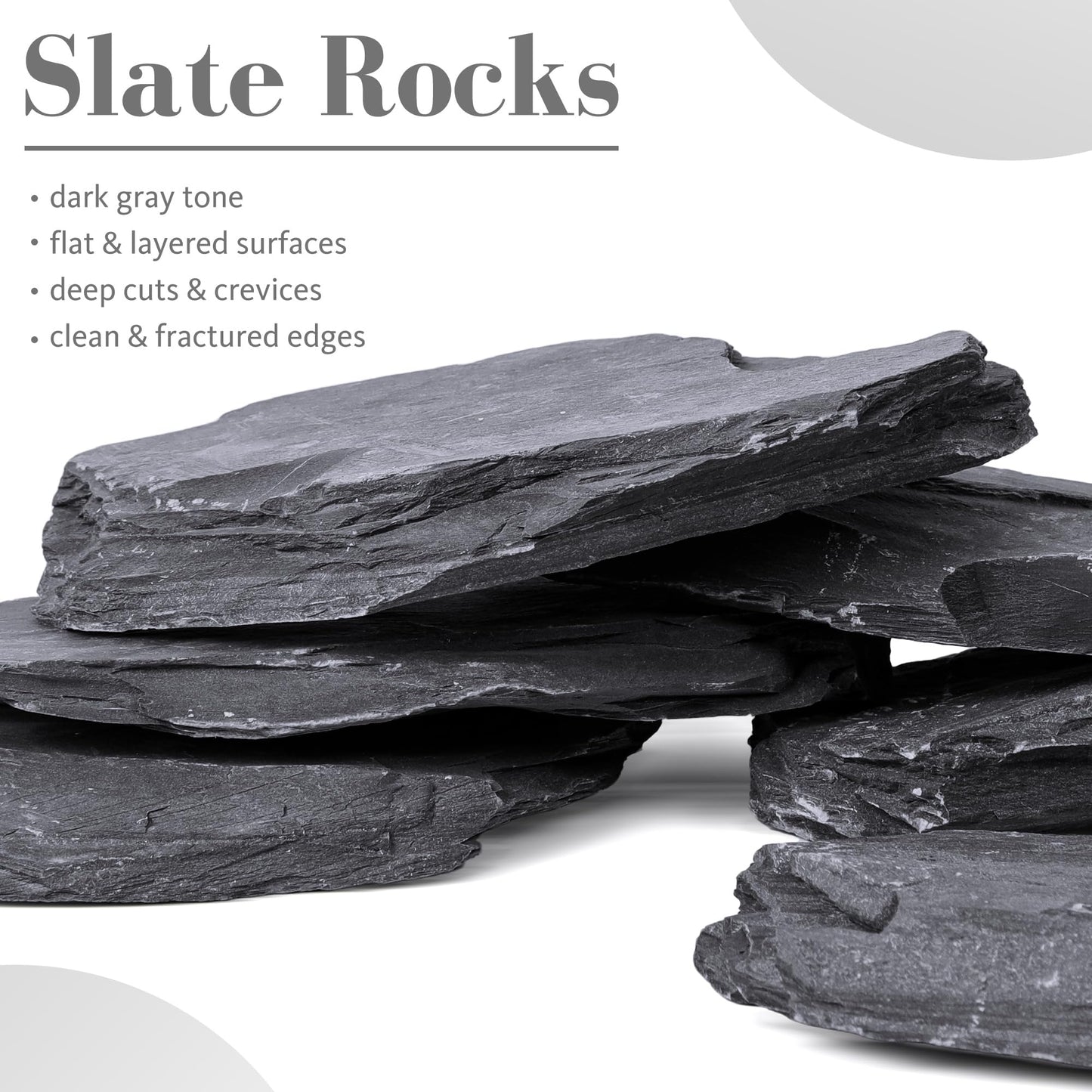 FISCAPE 6.1-8.1 Inches Natural Slate Rock, 6 PCS Large Flat Aquarium Stones for Aquascaping, Terrariums, Reptile Tanks & Aquarium Décor