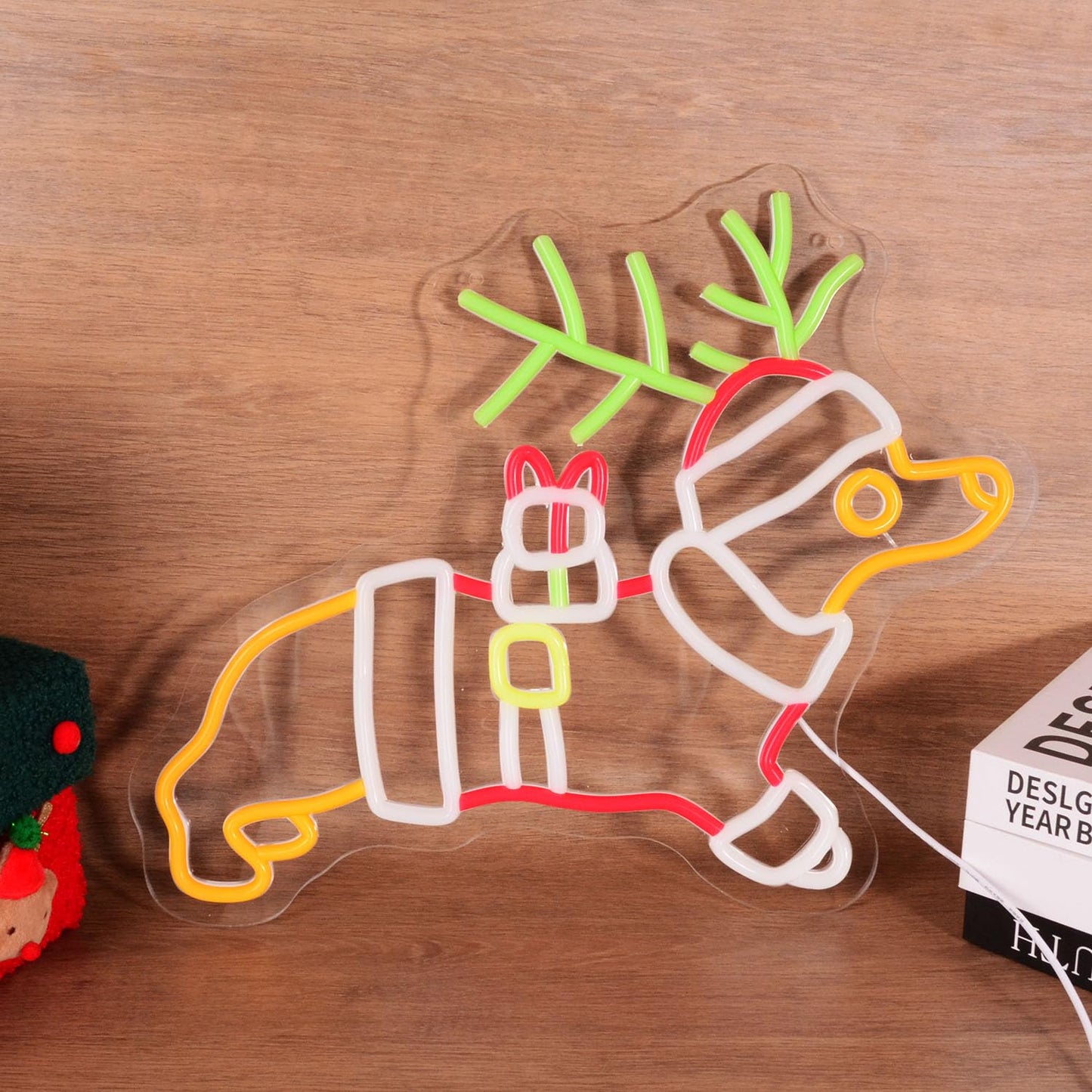 Christmas Dachshund Neon Sign Santa Hat LED Xmas Gift for Children Kids Pet Lovers Deer Antlers LED Lamp for Bedroom Home Shop The Holiday Animal Lights
