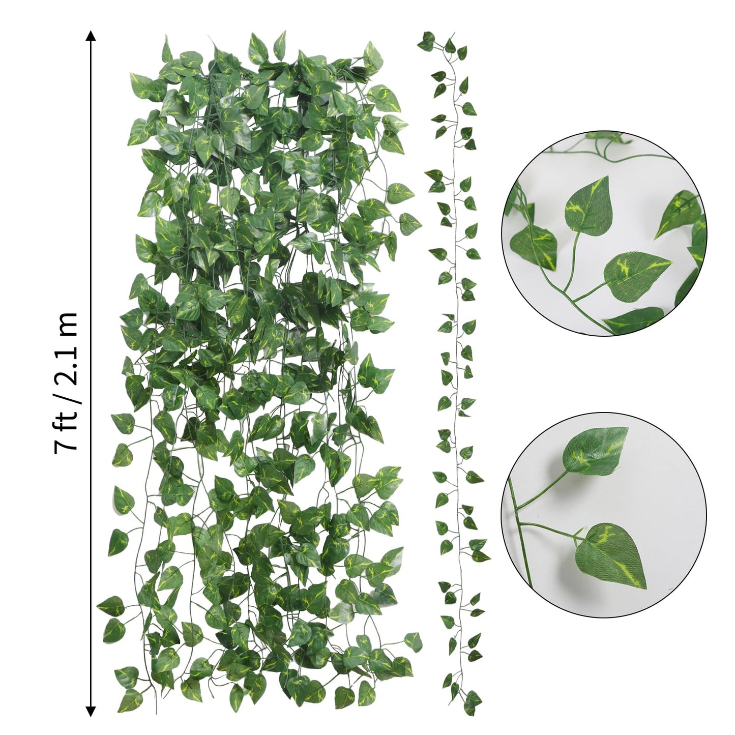 CEWOR 48 Pack 7 Feet Artificial Ivy Garlands, Fake Vines Greenery Hanging Plants Green Leaves Backdrop for Room Bedroom Wall Decor, Jungle Themed Party Wedding Decorations