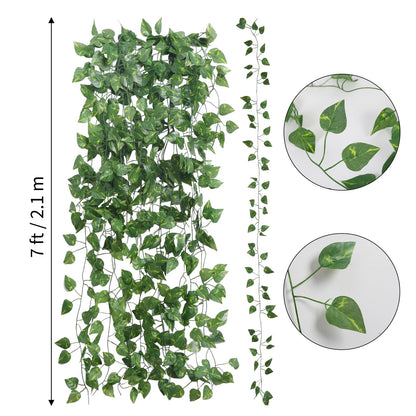 CEWOR 48 Pack 7 Feet Artificial Ivy Garlands, Fake Vines Greenery Hanging Plants Green Leaves Backdrop for Room Bedroom Wall Decor, Jungle Themed Party Wedding Decorations