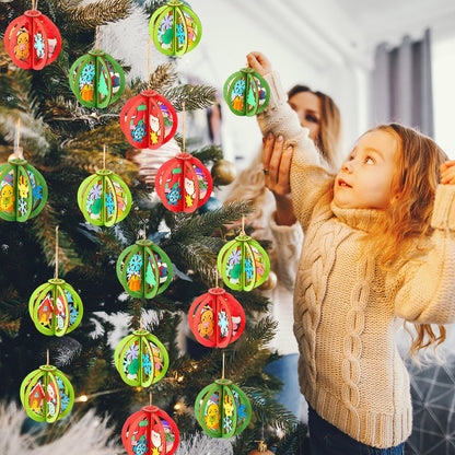 Chunful 36 Pcs DIY Christmas Wood Crafts to Paint 3D Unfinished Wooden Ornaments Christmas Hanging Cutouts Blank Hollow Wood Santa Gingerbread Snowflake Holiday Slice for Xmas Tree Decorations