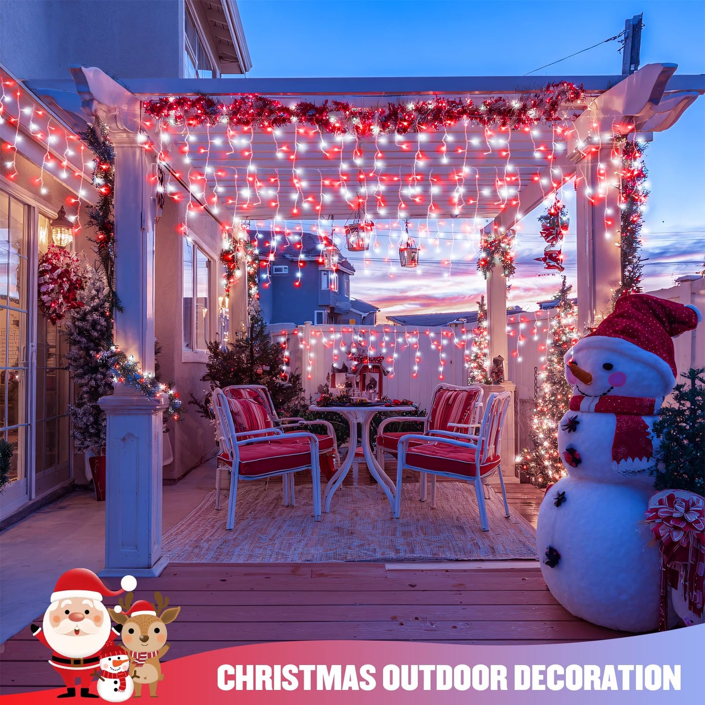 JMEXSUSS 38.8 Ft 400 LED Icicle Christmas Lights for Outside, 8 Modes Red and White Icicle String Lights Plug in with Remote, Christmas Lights Indoor Outdoor for Halloween Party Christmas Decoration
