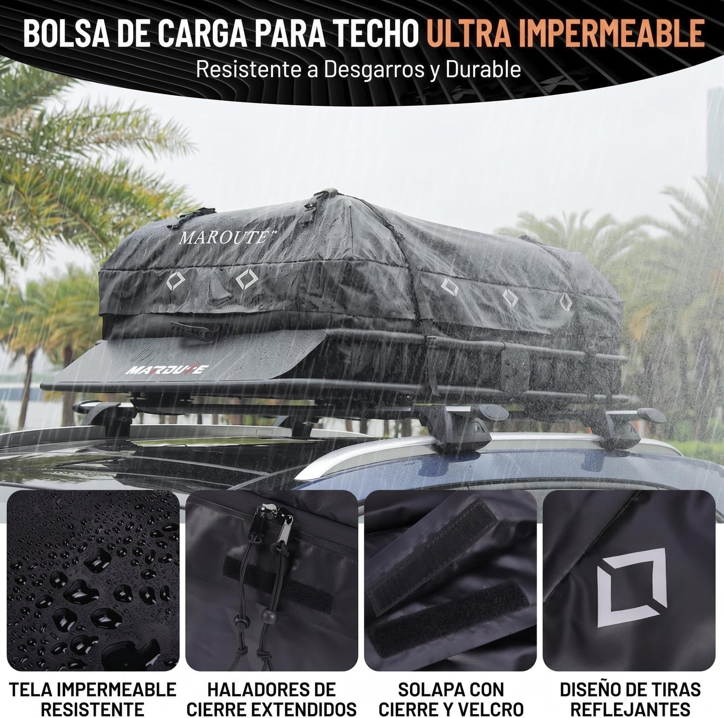 Garvee Roof Rack Cargo Basket with Waterproof Cargo Bag, 15 cu ft Rooftop Cargo Carrier, Heavy Duty Steel Car Roof Rack Carrier with Wind Fairing, Anti-Rust, U-Bolt Mount, for SUV Truck