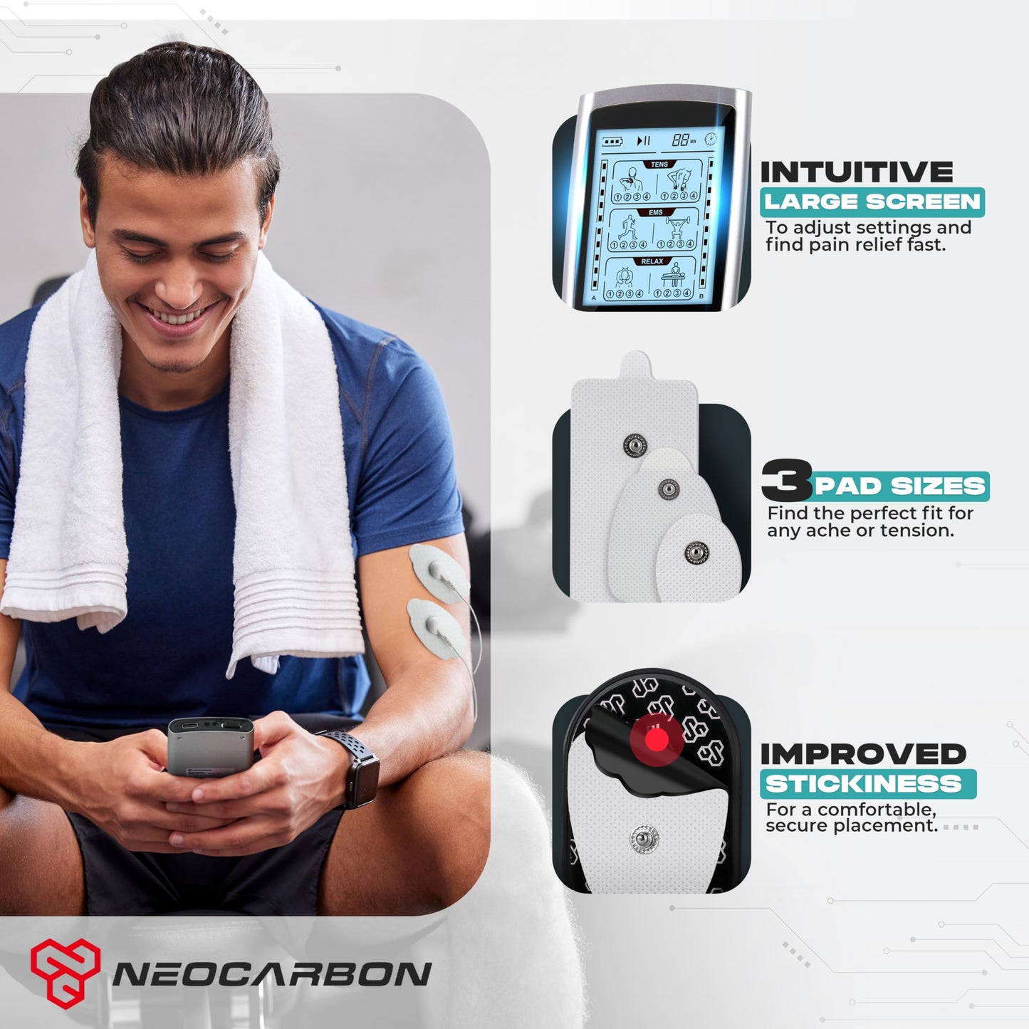 TENS Unit Muscle Stimulator, EMS Massager Machine for Shoulder, Neck, Sciatica and Back Pain Relief, Electronic Pulse Massage Physical Therapy, Silver