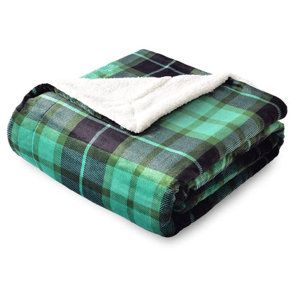 SOCHOW Sherpa Plaid Fleece Throw Blanket, Double-Sided Super Soft Luxurious Bedding Blanket 50 x 60 inches, Green