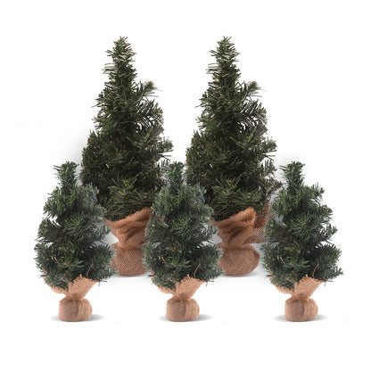 5pcs Mini Christmas Tree,Artificial Christmas Tree Tabletop Christmas Tree with Linen Base Perfect for Christmas Decorations, Home, Kitchen（3pcs 7.87" and 2pcs 11.81"）