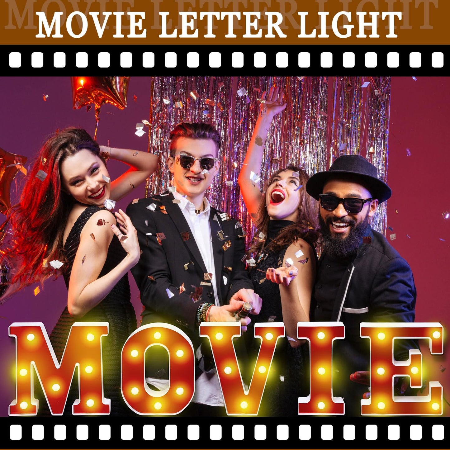 Aurelema Movie Night Decorations 6.3" Movie Light up Letters Sign Decor Battery Powered Marquee Lighted Sign LED Letter Lights for Theme Party Theater Poster Birthday Home Tabletop Wall Decor Supplies