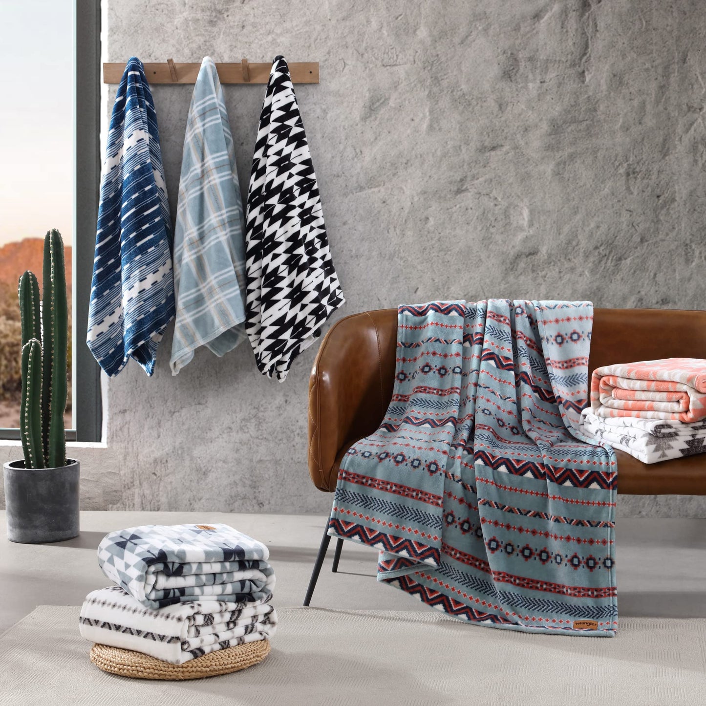 Wrangler - Blanket, Super Soft Plush Bedding, Yellowstone Inspired Throw Blanket for Couch or Bed (Navajo Black, 50" x 70")