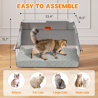 Stainless Steel Litter Box with Lid, 8” Deep Pan, Extra Large Litter Box for Big Cats, Anti-Leakage, Odor Free, Front & Top Dual Entry, Includes Litter Mat & Metal Scoop