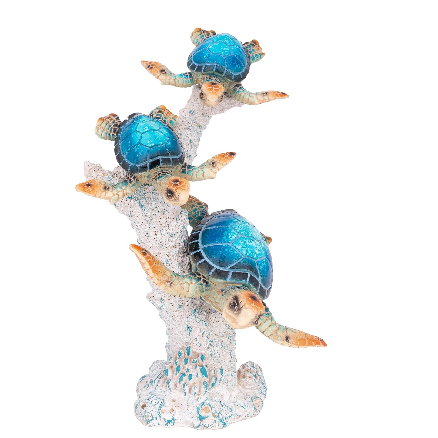 Corner Merchant Sea Turtle Statue Triple Turtles Swimming on Coral Reef Base – Ocean-Inspired Polystone Figurine for Coastal, Beach & Nautical Home Decor – Tabletop Accent Sculpture (Blue, 9.5”)