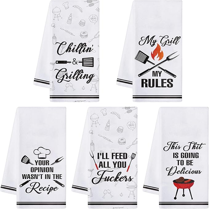 R HORSE 5Pcs BBQ Grilling Dish Towel Funny Barbecue Cooking Absorbent Kitchen