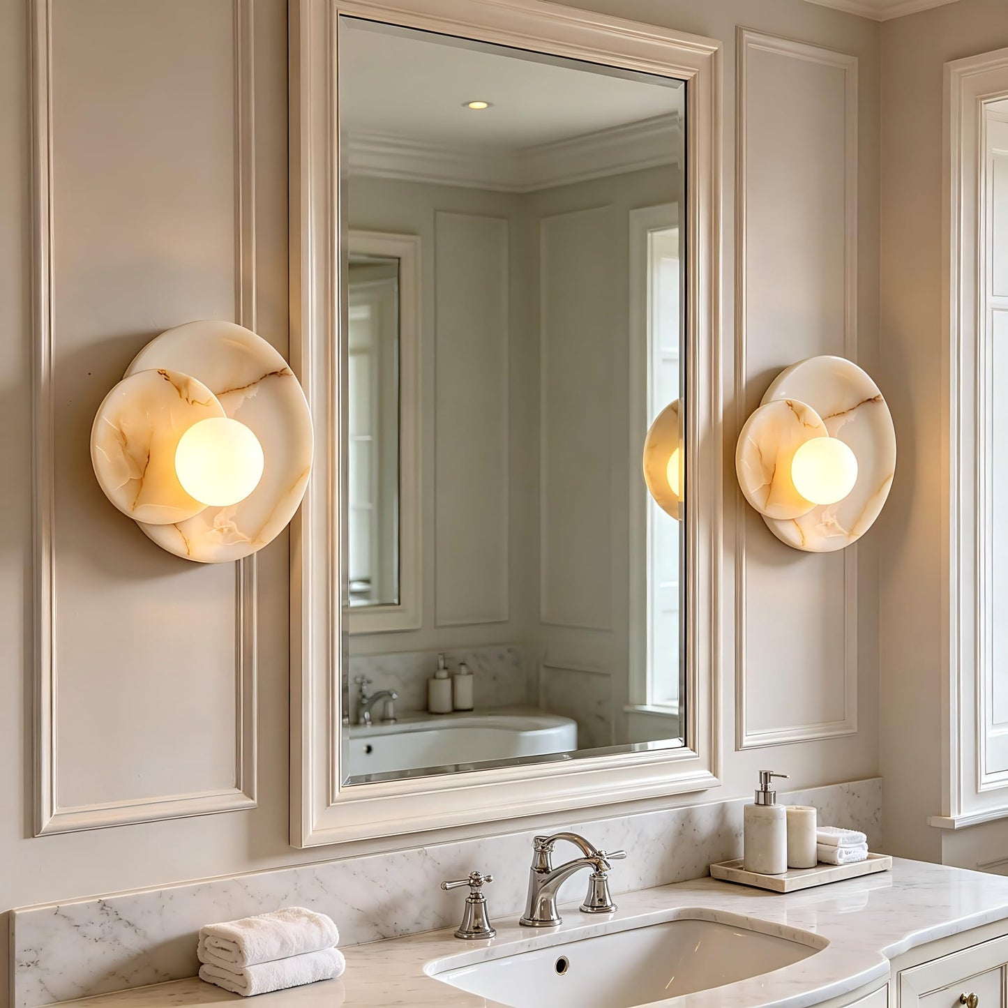 Opaline Cream Sculpture Wall Sconce, Natural Cream Onyx Wall Sconce, Wall Lights for Living Room, Bathroom, Bedroom, 6" Dia x 9.75" h