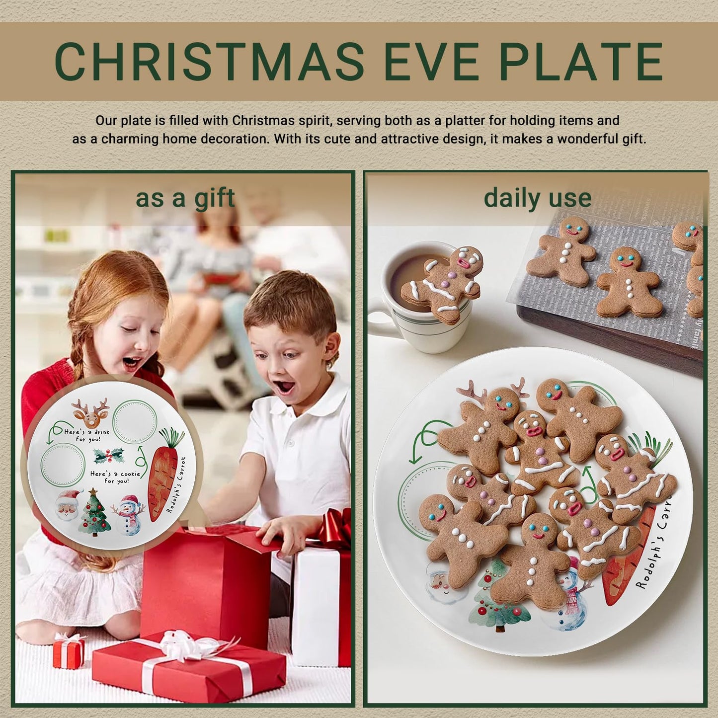 Viynran 10" Santa Cookie Melamine Plate – Round Christmas Tray for Snacks, Milk, and Carrots, Cute Santa Treat Platter for Xmas Eve, Decorative Serving Board for Holiday Parties (2 Pieces)