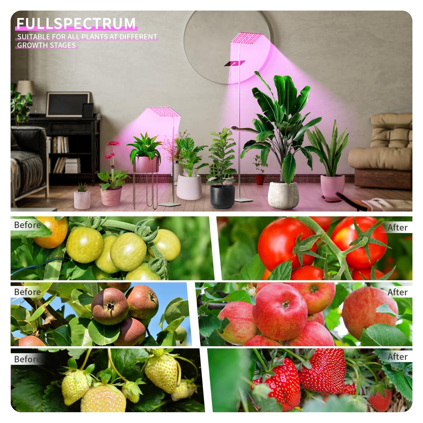 BESTVA 18W Grow Lights for Indoor Plants with Stand, Full Spectrum LED Plant Light for Indoor Plants,12-59 Inches Height Adjustable Growing Lamp with Auto On/Off Timer 4H/8H/12H, 4 Dimmable Brightnes