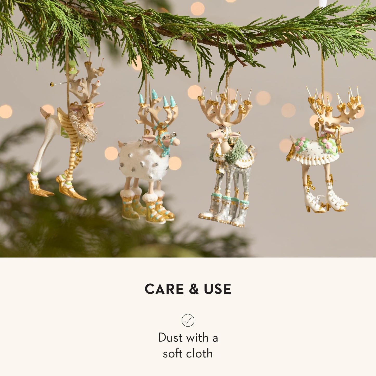MACKENZIE-CHILDS Patience Brewster Mini Ornaments Set, Mini Christmas Ornaments, Moonbeam Reindeer