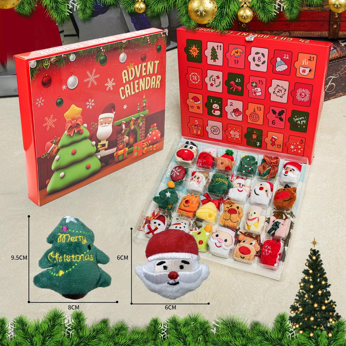 Christmas Advent Calendar, Christmas Gift 2025, Christmas Countdown Calendar Ornaments， 24 Piece Set Plush Christmas Ornaments， Angel Santa Claus Snowman Reindeer Mini Christmas Tree Ornaments