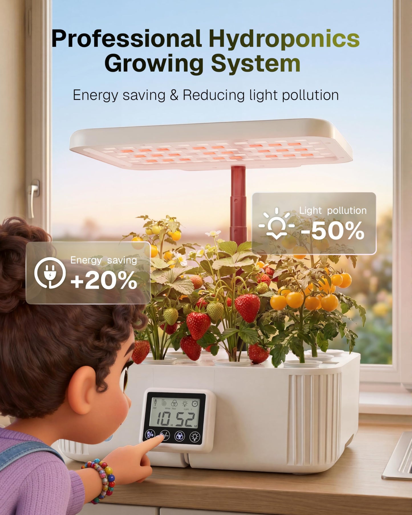 HBN Indoor Garden Hydroponics Growing System, 12 Pods Plant Germination Kit with LED Grow Light, LCD Touch Panel Quiet Automatic Hydroponic Height Adjustable - Grower Harvest Vegetable Lettuce