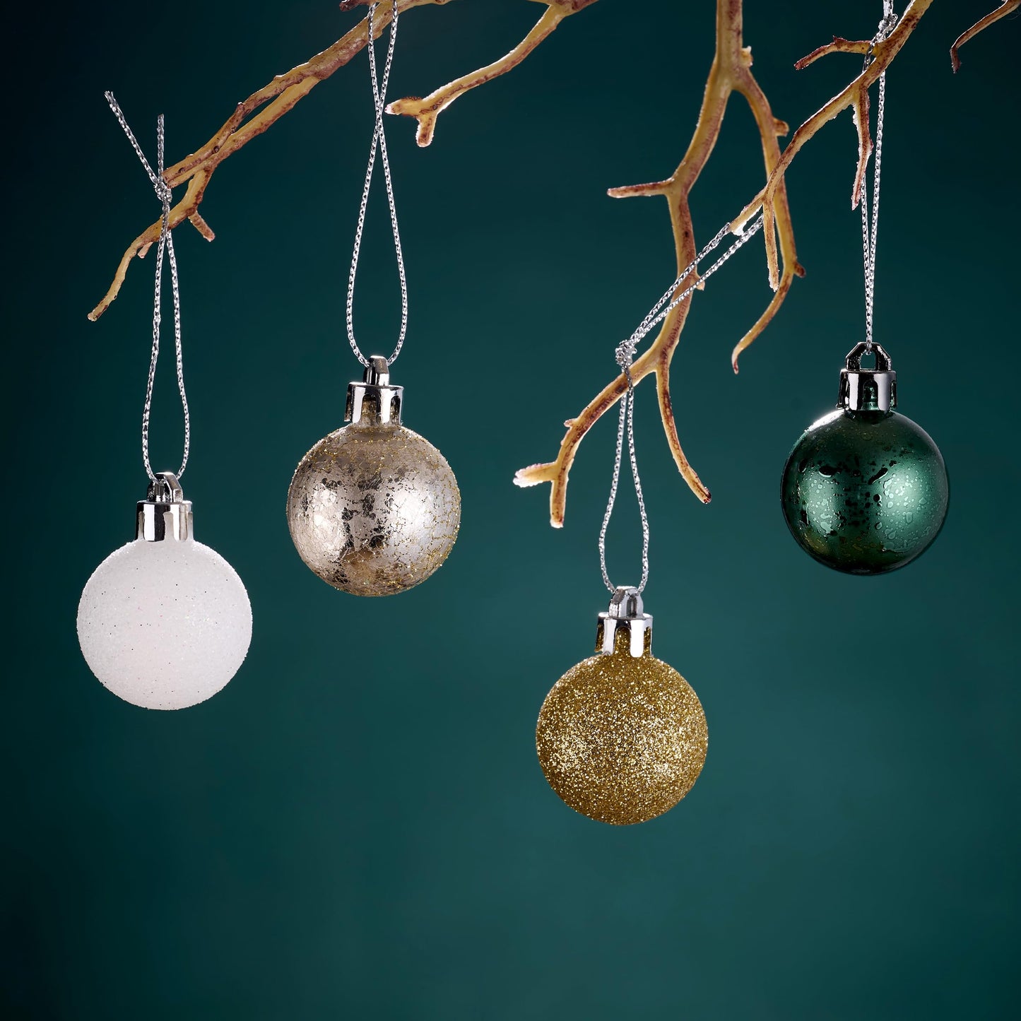 DecorbyHannah Mini Christmas Ornaments Tree Decorations, 49ct 1.18inches Emerald Green Gold Small Tree Ornaments, Shatterproof Plastic Ball Set for Holiday Xmas Decor