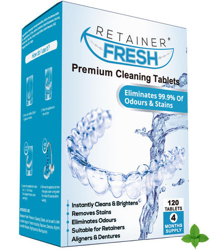Retainer Cleaner Tablets - 120 Tablets 4 Month Retainer Fresh - Retainer Cleaning Tablets, Mouth Guard Cleaner, Denture Cleaner, Aligner Cleaner, Brite Retainer Tablets
