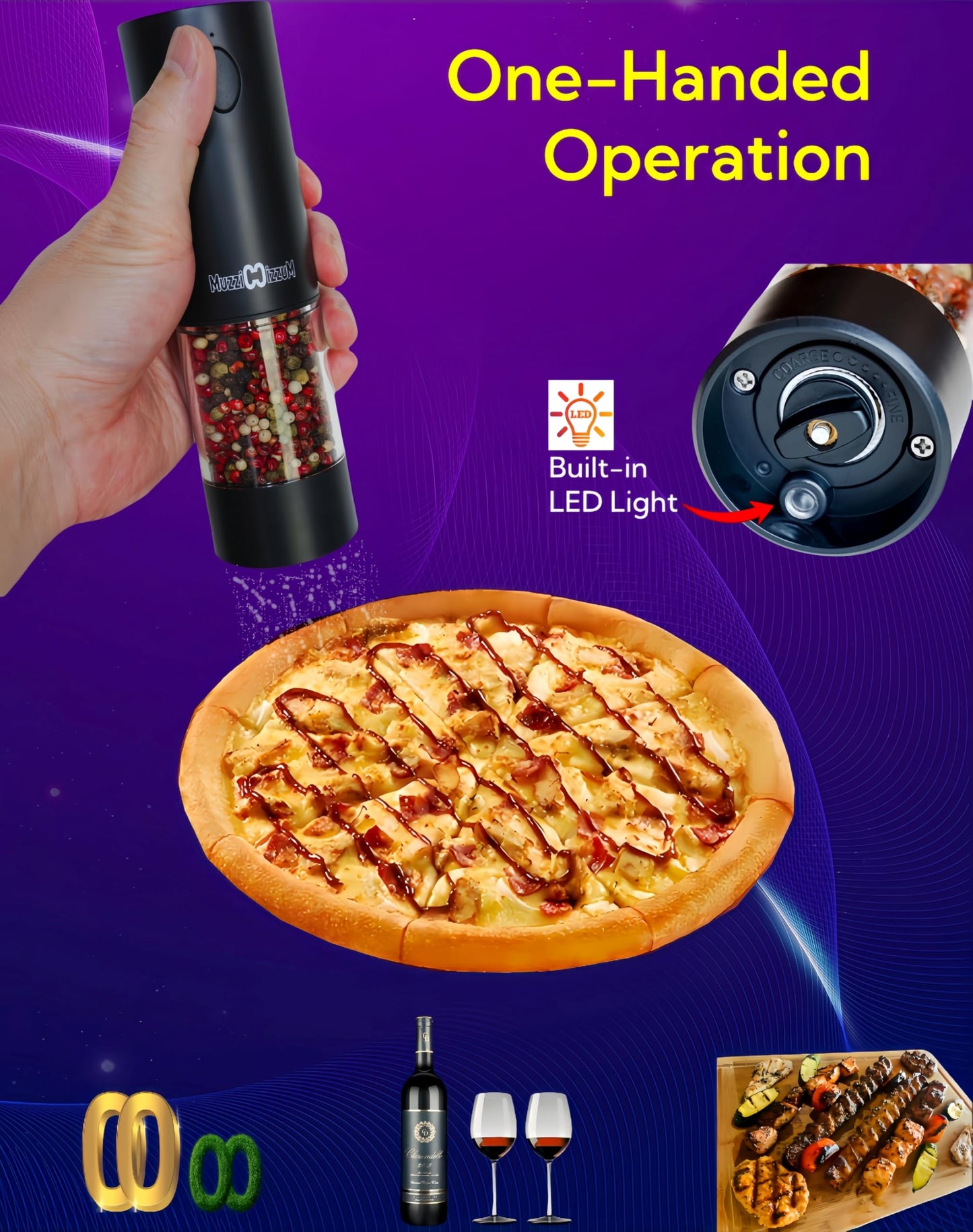 Electric Salt and Pepper Grinder Set with USB Charging Base, Rechargeable, Refillable, Adjustable Coarseness, ABS Automatic Salt & Pepper Mills, One-Hand Operation, 2 Pack 95ml+95ml(Black+White)