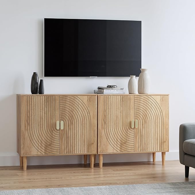 Smuxee Oak Sideboard Cabinet, Freestanding Buffet Cabinet