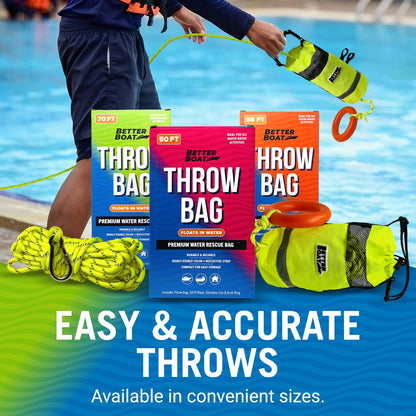 Better Boat Water Throw Bag for Rescue, 70 FT Rope, Water Rescue Equipment with Line Bag, Ideal for Kayak, Larger Boats, and Emergency Use