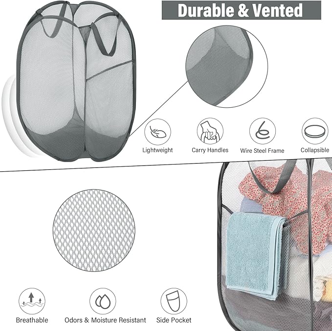 BATTOO Deluxe Strong Mesh Pop up Laundry Hamper Basket