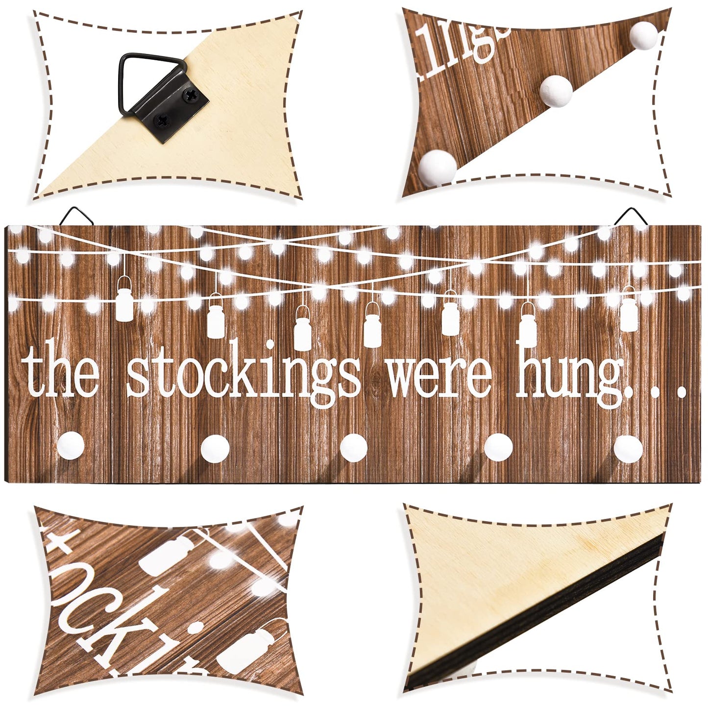 Blulu Christmas Stocking Holders with 5 Hooks Wood Christmas Stocking Hangers for Wall The Stockings were Hung Wooden Sign Xmas Wall Mount Hose Hooks Rack for Mantle Fireplace Decoration