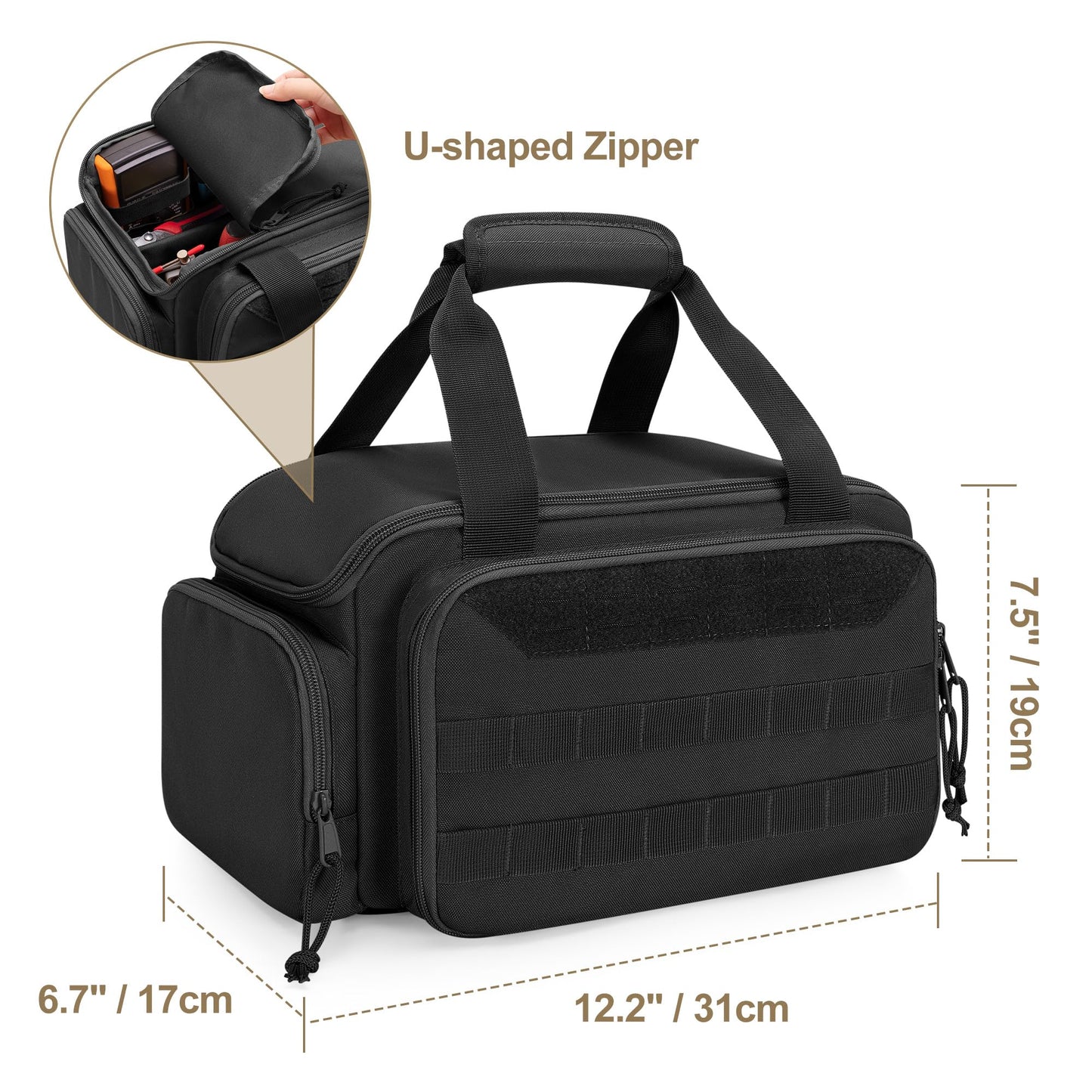 Rexmica 12-Inch Tool Bag with Anti-friction Bottom, Hand Tool Storage Organizer Bag for Men, Tactical Range Bag, Multi-purpose Work Tote for Repairman, Electrician, Carpenters, Handyman, Black