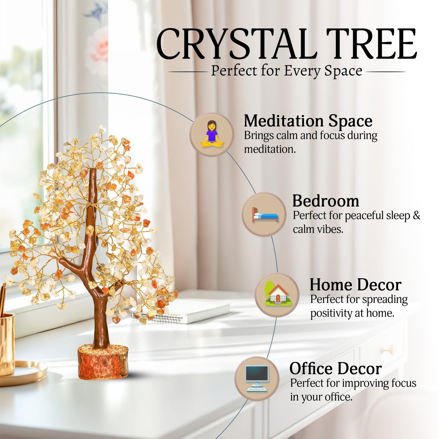 YATSKIA Citrine Tree | Gemstone Money Tree Feng Shui | Good Luck Crystals | Shelf Decor for Bedroom | Crystal Desk Decor | Healing Gift | Birthday Gifts for Women | 10 Inch
