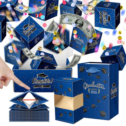 Lyforpyton 2026 Graduation Surprise Explosion Gift Box , DIY Grad Cash Folding Bouncing Gift Box , 15 Pcs Graduation Pop Out Folding Bounce Money Gift Box with Confetti , Suitable for Party Gifts for Graduates ( Blue )