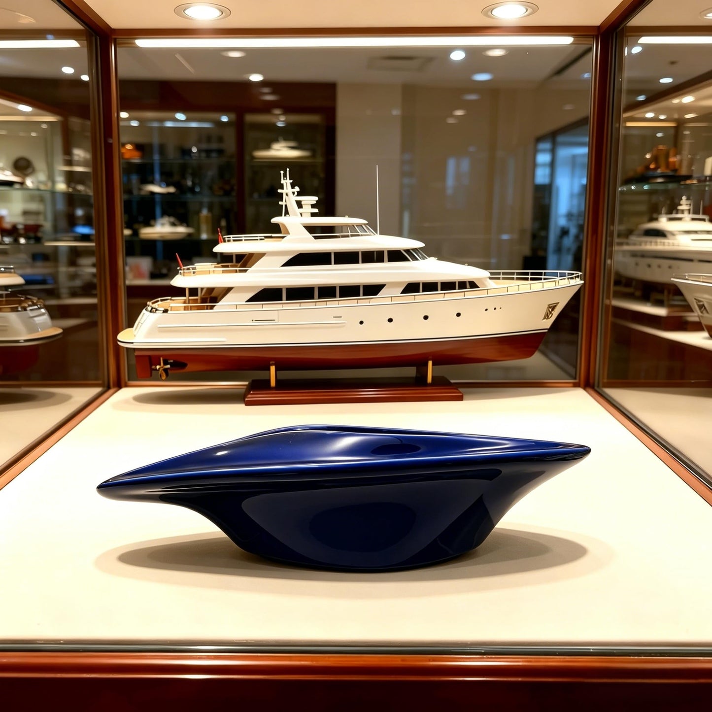 Ceramic Decorative Bowl Luxury Yacht-Inspired – Sculptural Glossy Blue Design, Modern Catchall Tray for Desk, Entryway & Coffee Table Home Décor