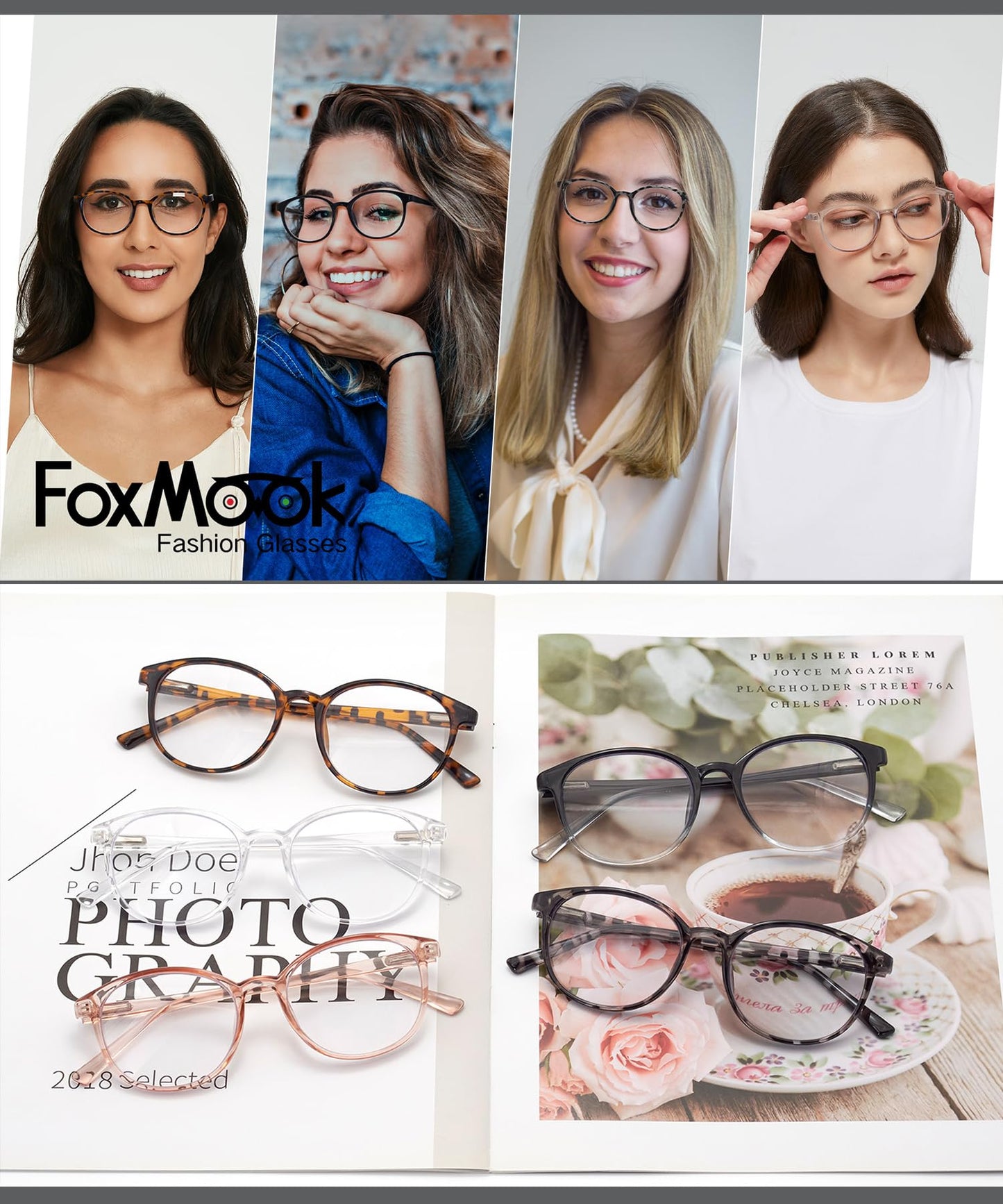 FoxMook 3-Pack Blue Light Blocking Glasses Round Women Men Computer Glasses Anti Eye Strain/UV/Glare Gaming Glasses, Black Brown-Tortoise Gray-Tortoise