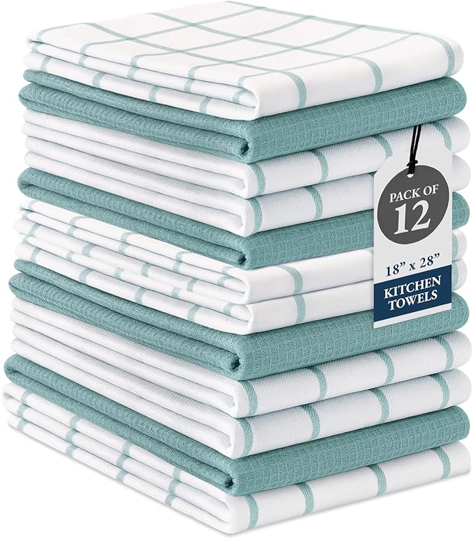 LANE LINEN Kitchen Towels & Dishcloths Set of 12-100% Cotton, Quick-Drying 18”
