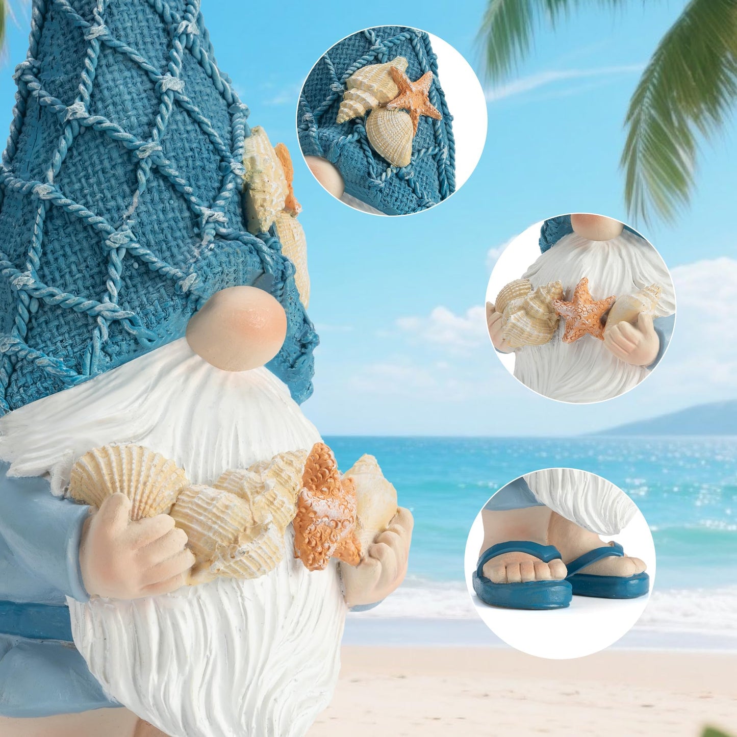 Etlemonde Beach Gnomes Statues,Ocean Gnomes,Nautical Themes Decoration,Beach, Gnome Holding Seashells
