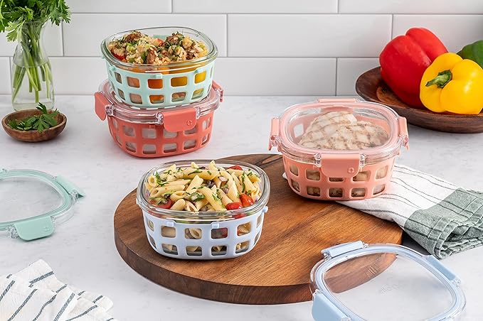 Ello Duraglass 3.4 Cup Round Meal Prep Sets 10Pc, 5 Pack Set- Glass Food