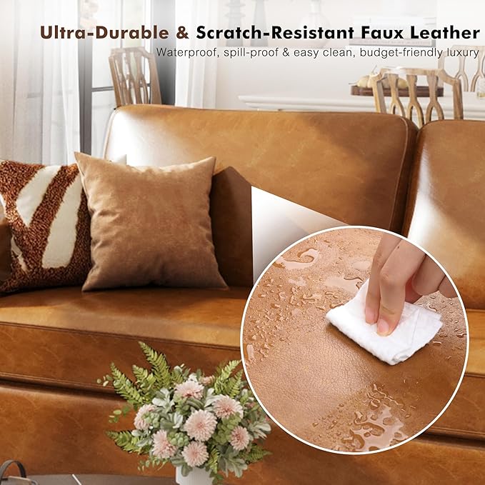 ABCASA Loveseat Set of 2, Living Room Furniture Set, Oversized Faxu Leather Sofa