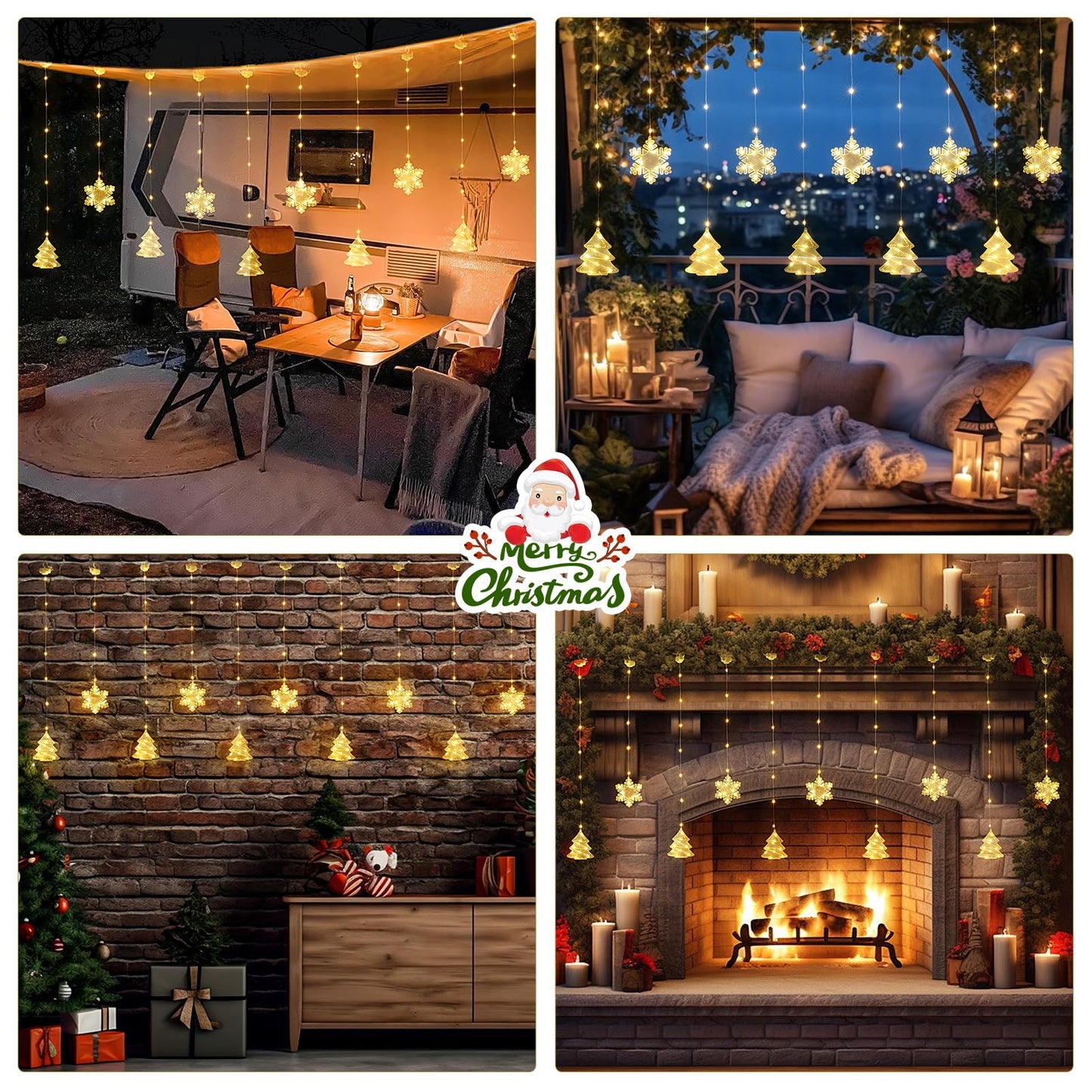 BLOOMWIN Christmas Window Lights Indoor - 2M 160 LED Christmas Window Decorations, Snowflake Curtain Hanging Fairy String Icicle Lights for Xmas Noel Bedroom Holiday Home Outdoor, Warm White USB