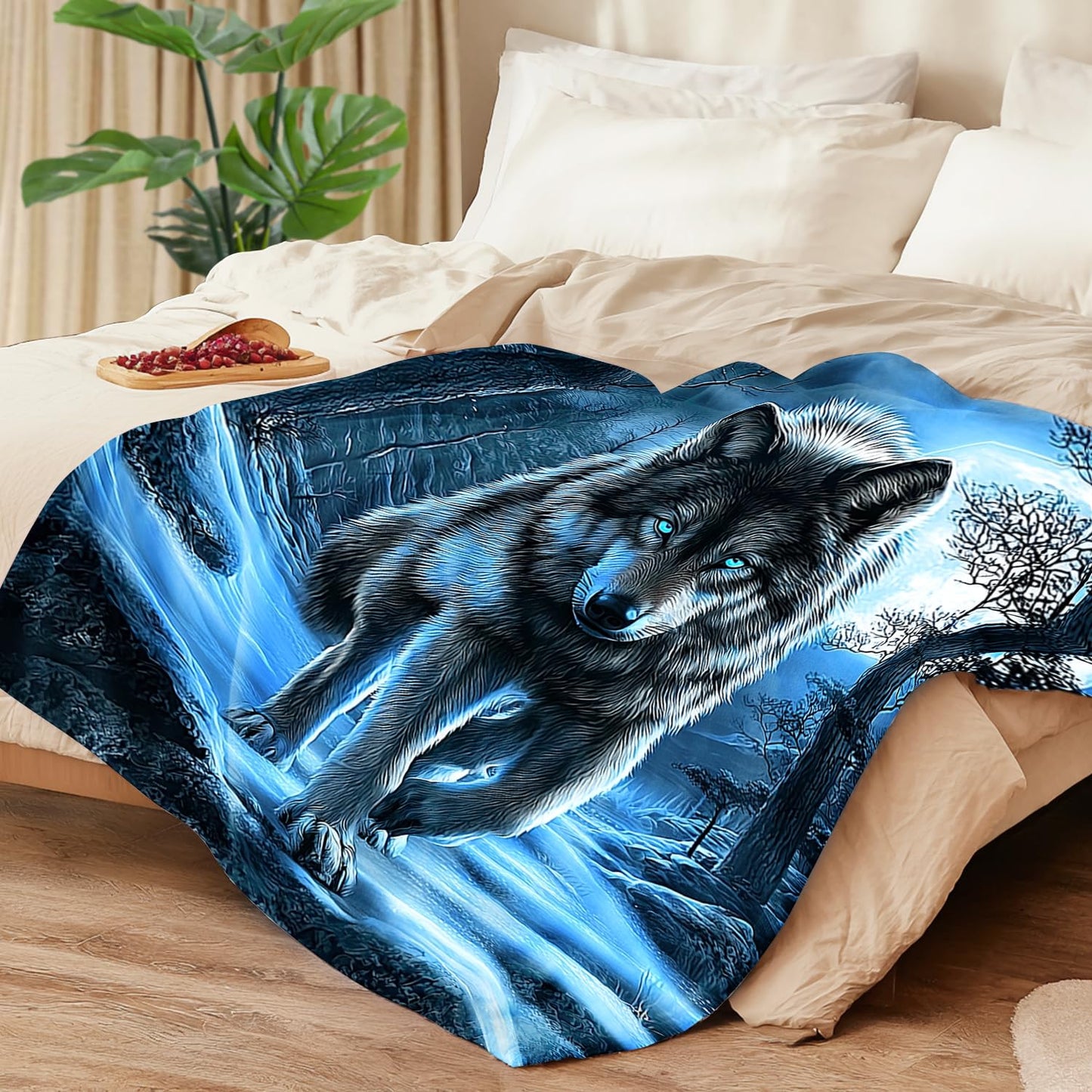 Wolf Blanket Wolf Decor Cozy Animal Throw Super Soft Plush Flannel Fleece Blanket Gift for Kids Adults Men Women Ultra Warm & Lightweight Flannel, 60"X50"
