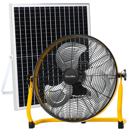 Roodike 18" Solar Rechargeable Floor Fan, 35W Solar Powered Battery Operated Fans for Outdoor Garden Greenhouse Barn Stable Camping Garage Air Circulation Cooling