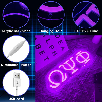 Psi Phi Fraternity Neon Signs for Wall Decor,Dimmable Led Greek Lettering Psi Phi Decor,USB Powered Fraternity Gifts for Man Cave Kids Room Bedroom Bar Birthday Gifts(11.8 * 4in）