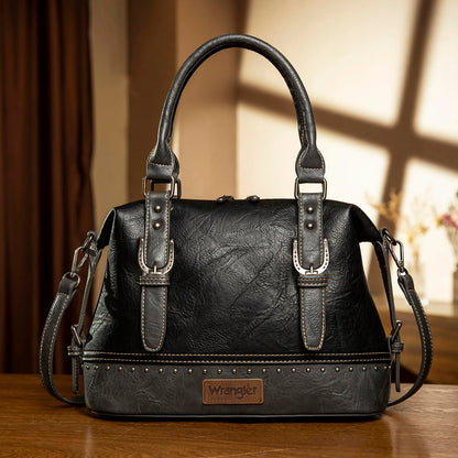 Wrangler Doctor Bag Top Handle Purse Hobo Shoulder Barrel Satchel Handbags for Women, Cannon Black, One Size