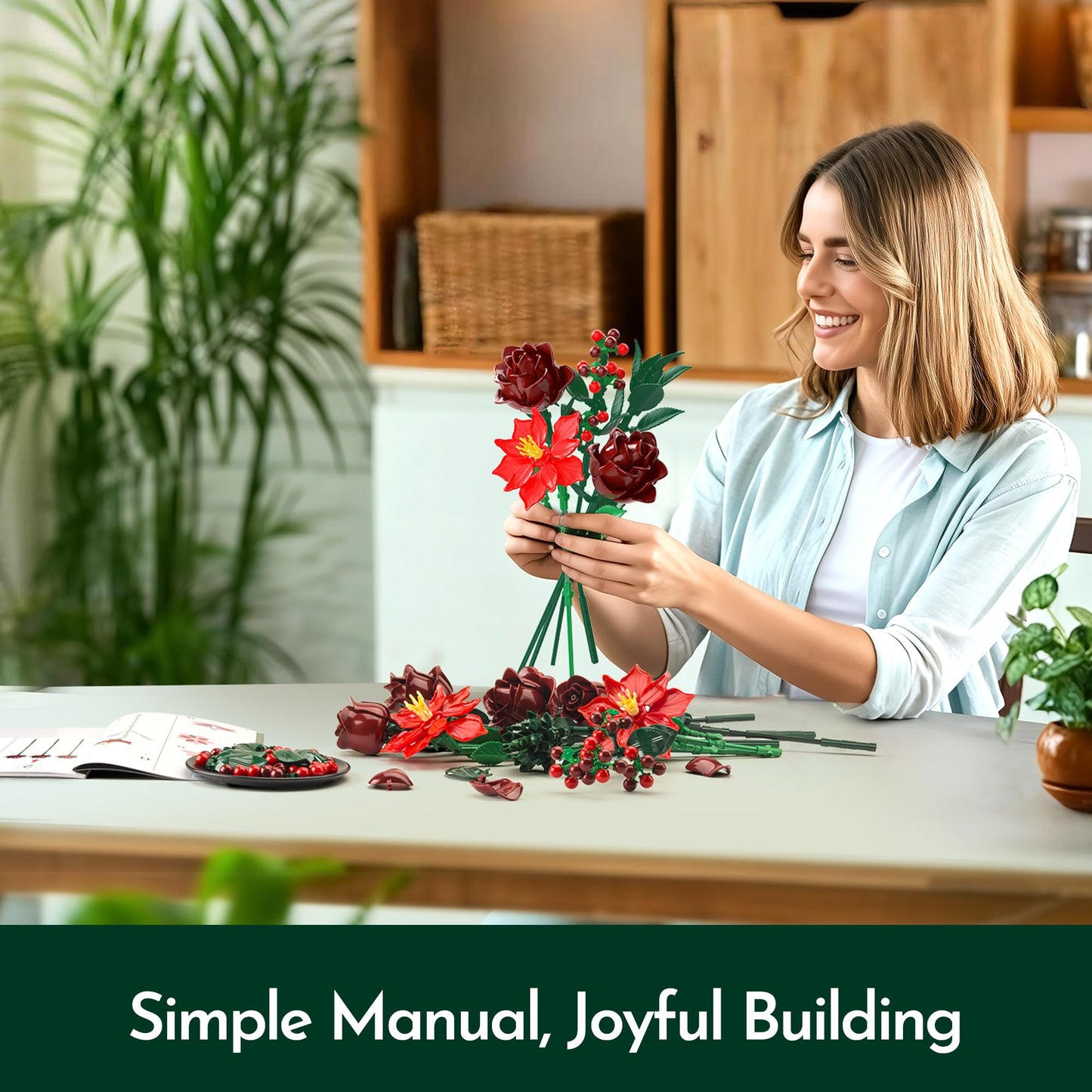 SOOLIO Mothers Day Rose Flower Bouquet Building Set for Adults, Gifts for Mom Wife Women Couple Girlfriend - Buildable Artificial Floral Botanical Decor for Table Centerpiece Desk Office(917 Pcs)
